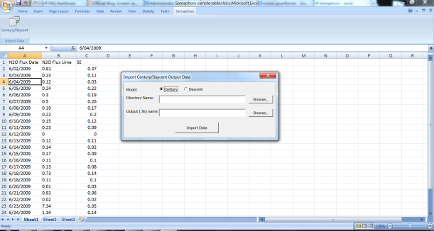 Screenshot of the Semaphore Excel plug-in
